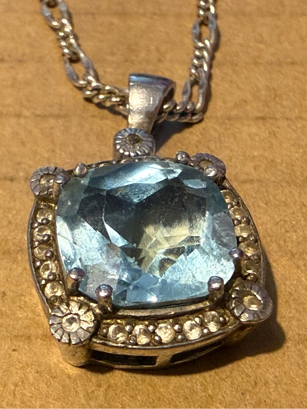 FAS 925 Sterling Blue Topaz Pendant Necklace and Ring Set